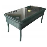 P - Forest Green Wicker Sofa & Glass Top Coffee Table