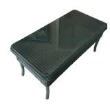 P - Forest Green Wicker Sofa & Glass Top Coffee Table