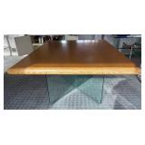DR - Modern Oak Wood Table with Glass Base