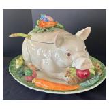 K - Vintage Fitz & Floyd French Market Pig Soup Tureen with Platter