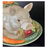 K - Vintage Fitz & Floyd French Market Pig Soup Tureen with Platter