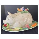 K - Vintage Fitz & Floyd French Market Pig Soup Tureen with Platter
