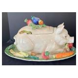 K - Vintage Fitz & Floyd French Market Pig Soup Tureen with Platter