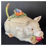 K - Vintage Fitz & Floyd French Market Pig Soup Tureen with Platter
