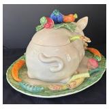 K - Vintage Fitz & Floyd French Market Pig Soup Tureen with Platter