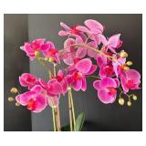 K - Pink Orchid Artificial Flower Arrangement In White Ribbed Pot