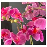 K - Pink Orchid Artificial Flower Arrangement In White Ribbed Pot