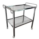 P - Vintage Chrome Bar Cart with Glass Shelves