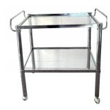 P - Vintage Chrome Bar Cart with Glass Shelves