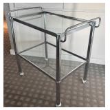 P - Vintage Chrome Bar Cart with Glass Shelves