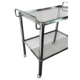 P - Vintage Chrome Bar Cart with Glass Shelves