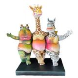 K - "Three Animal Friends Dancing" Sculpture by Munoz Garcia & Albert Ickenroth - Giraffe, Zebra & Hippo