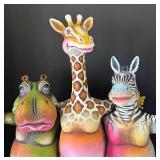 K - "Three Animal Friends Dancing" Sculpture by Munoz Garcia & Albert Ickenroth - Giraffe, Zebra & Hippo