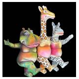 K - "Three Animal Friends Dancing" Sculpture by Munoz Garcia & Albert Ickenroth - Giraffe, Zebra & Hippo
