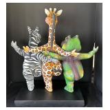 K - "Three Animal Friends Dancing" Sculpture by Munoz Garcia & Albert Ickenroth - Giraffe, Zebra & Hippo