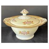 K - Vintage Noritake Rosebud Covered Serving Bowl, Creamer Pitcher & Sugar Dish