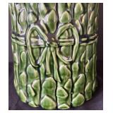 K - McCoy Vintage Asparagus Motif Canister with Lid - Green Glazed Stoneware