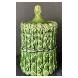 K - McCoy Vintage Asparagus Motif Canister with Lid - Green Glazed Stoneware