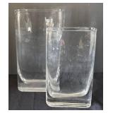 K - Two Thin Clear Glass Vases