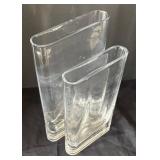 K - Two Thin Clear Glass Vases