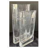 K - Two Thin Clear Glass Vases