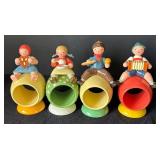 K - Vintage Erzgebirge Napkin Rings - Set of 4 East German Folk-Art Figures