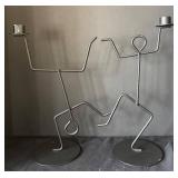 K - Two Orbit Design Figural Candle Holders with Candle Plates by Tag and More