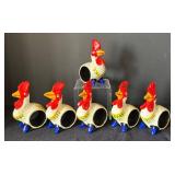 K - Six Vintage Rooster Napkin Rings
