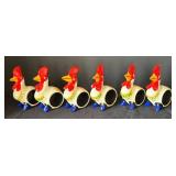 K - Six Vintage Rooster Napkin Rings