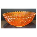 K - Vintage Imperial Marigold Grape Carnival Glass Bowl with Three Beaded Grape Bunches