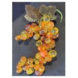 K - Vintage Imperial Marigold Grape Carnival Glass Bowl with Three Beaded Grape Bunches