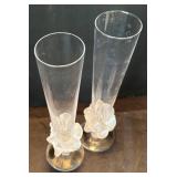 K - Pair of Glass Vases with Floral Bases