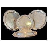 DR - Vintage Silver-Plated Serving Platter Set - 12-Inch Round Platters & Lidded Dish