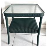 P - Forest Green Wicker Glass-Top Table