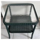 P - Forest Green Wicker Glass-Top Table