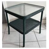 P - Forest Green Wicker Glass-Top Table