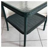 P - Forest Green Wicker Glass-Top Table