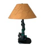 P - Frog Motif Table Lamp on Tree-Trunk Base with Ivy