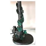 P - Frog Motif Table Lamp on Tree-Trunk Base with Ivy