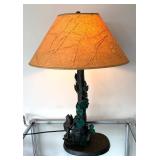 P - Frog Motif Table Lamp on Tree-Trunk Base with Ivy