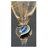 K - Two Signed Art Glass Champagne Flutes