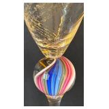 K - Two Signed Art Glass Champagne Flutes