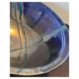 P - Set of 6 Artisan Crafted Pottery Bowls with Blue and Silver Glaze, Signed
