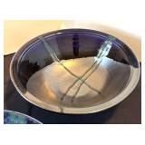 P - Set of 6 Artisan Crafted Pottery Bowls with Blue and Silver Glaze, Signed