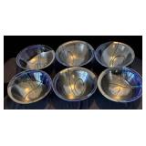 P - Set of 6 Artisan Crafted Pottery Bowls with Blue and Silver Glaze, Signed