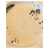 P - Set of 6 Artisan Crafted Pottery Bowls with Blue and Silver Glaze, Signed