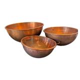 P - Vintage Copper Nesting Bowls - Set of 3 Round-Bottom