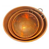 P - Vintage Copper Nesting Bowls - Set of 3 Round-Bottom