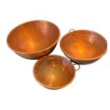 P - Vintage Copper Nesting Bowls - Set of 3 Round-Bottom