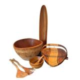 P - Vintage Wooden Bowls & Utensils